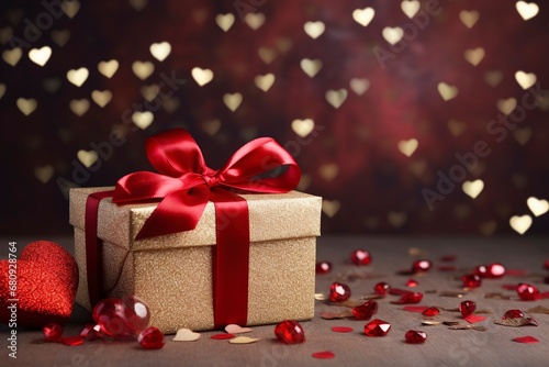 Background holiday, gift in a beautiful box with a heart with generative ai © ImronDesign