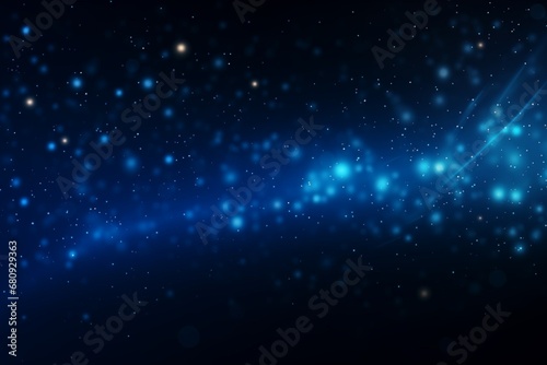 Blue particles light abstract dark background with shining dots stars. Generative AI