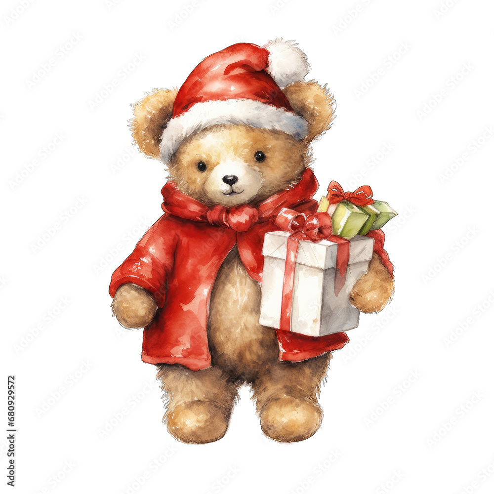 Cute watercolor teddy bear. Santa Claus teddy bear Cute watercolor teddy bear. Santa Claus teddy bear