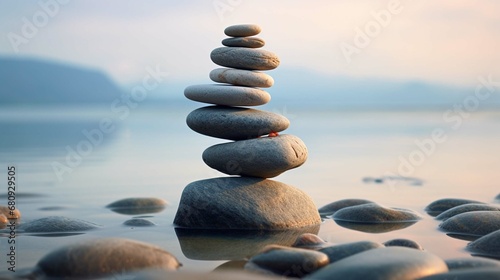 Zen stones stack balancing on the beach. create using a generative ai tool 