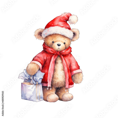 Cute watercolor teddy bear. Santa Claus teddy bear © Кseniia_designer