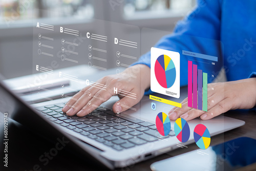Analytics and Data Management Systems. Business Analytics and Data Management Systems to make reports with KPI  and metrics connected to the database for technology finance photo