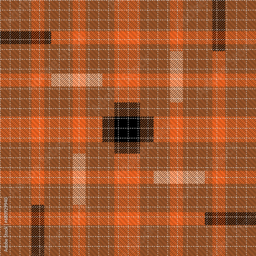 Lumberjack plaid check seamless pattern in black and orange collection. Scottish seamless tartan classic line grid for textile 