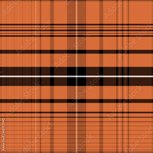 Lumberjack plaid check seamless pattern in black and orange collection. Scottish seamless tartan classic line grid for textile 