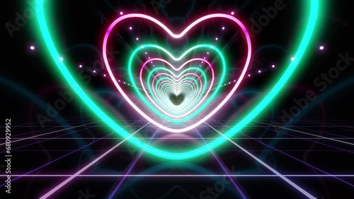 Heart Neon Line Tunnel glowing fluorescent lights corridor stage CG background photo