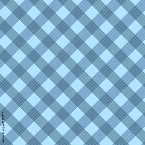 Gingham check plaid seamless pattern in cobalt blue with flower for tablecloth, scarf, flannel shirt, other modern fashion textile print.
