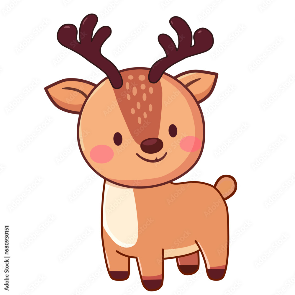 Obraz premium cute reindeer with horn cartoon character vector illustration. flat design.