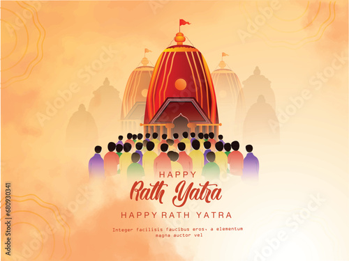 Happy Rath Yatra holiday background celebration for Lord Jagannath, Balabhadra and Subhadra.Vector illustration