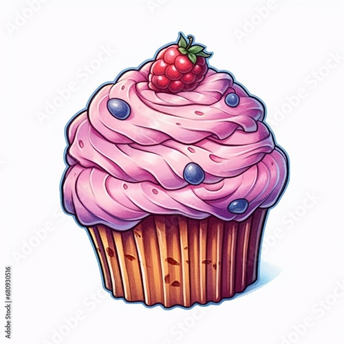 a blackberry cupcake is shown on an white background