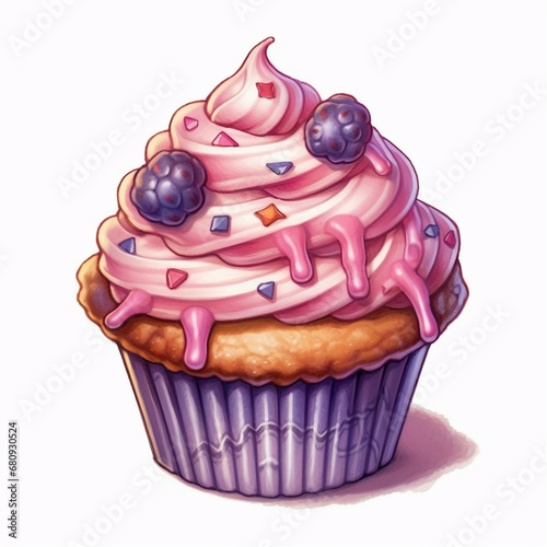 a blackberry cupcake is shown on an white background