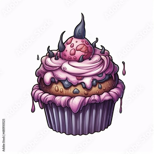 a blackberry cupcake is shown on an white background