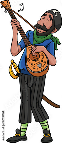 Pirate with Guitar Cartoon Colored Clipart