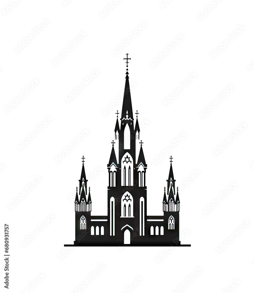 Gothic Temple Icon Isolated, Ancient Church Silhouette, Gothic Castle, Historical Architecture Minimal Design, Gothic Temple Icon Isolated, Ancient Church Silhouette, Gothic Castle, Historical Architecture Minimal Design,