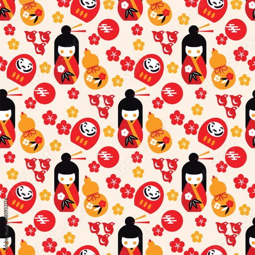 Awesome maneki-neko cats  seamless pattern  Modern cute japanese template texture with lucky charms - Maneki Neko Vector flat trendy illustration