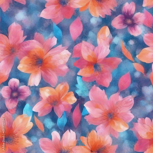 Seamless pattern, flowers in watercolor style, bright background for design.