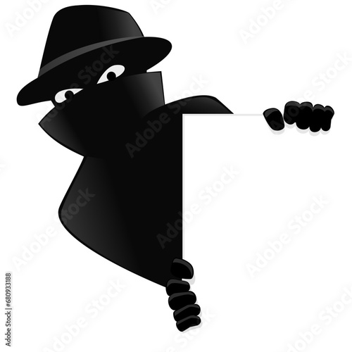 Criminal on the lookout positioned on the top left corner of a sign (transparency)