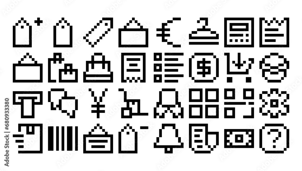 icons set pixel art Shopping & E-commerce line . Shopping. Online shopping. E-commerce symbols collection. Editable stroke icons. Vector