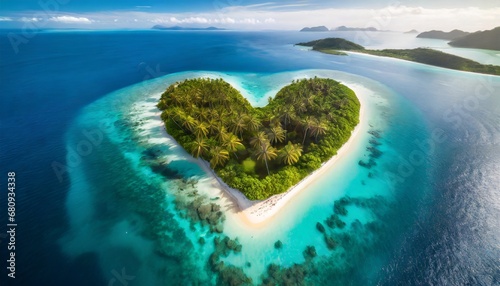  heart shape tropical island from above