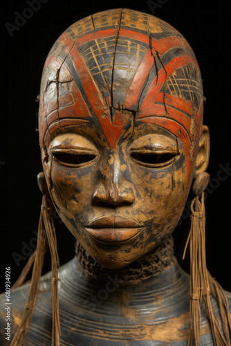 Primitive African Art: painted wooden deity head.