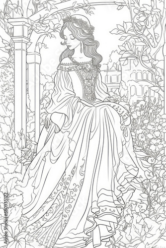 A simple fairytale coloring page, low detail, no shadding, line drawing, vintage styleA simple fairytale coloring page, low detail, no shadding, line drawing, vintage style