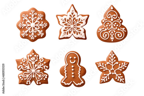 gingerbread cookies set isolated on transparent background