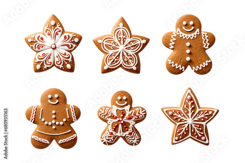 gingerbread cookies set isolated on transparent background