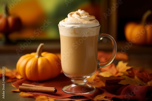 Pumpkin spice latte with whipped cream.