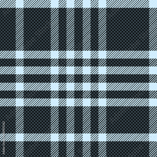 Black and Light Blue Lumberjack Plaid Seamless Pattern. Trendy Fashion Check Textures, Hipster Style Backgrounds, Timeless elegance