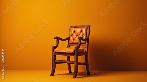 Yellow armchair on orange background. Minimalistic design. 3d render