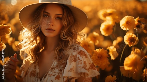 model in flower field