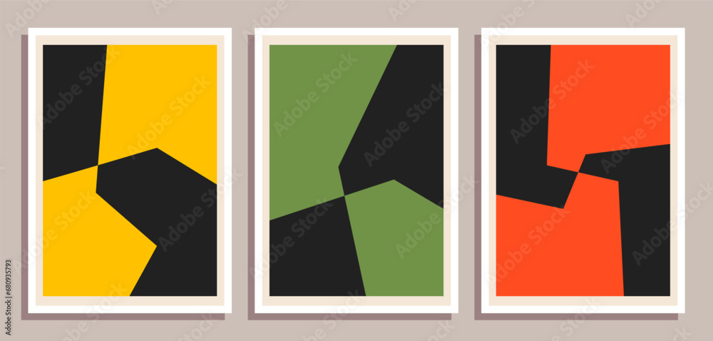 Set of minimal retro geometric design posters. Set of contemporary art wall decoration. Geometric shapes poster cover background.