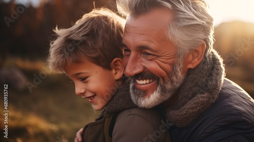 Joyful Father and Son Sharing a Hug

 photo