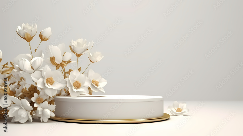 3d rendering of flower booth on white background, podium, stage, product commercial photography background, PPT background product cosmetics display 3d rendering of flower booth on white background, podium, stage, product commercial photography background, PPT background product cosmetics display