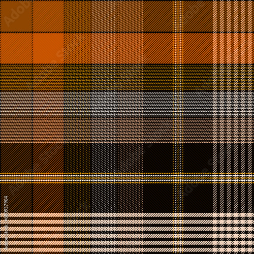 Abstract Burnt Orange, Black Check, Tartan Plaid Seamless Pttern Vector Image, EPS10 Illustration