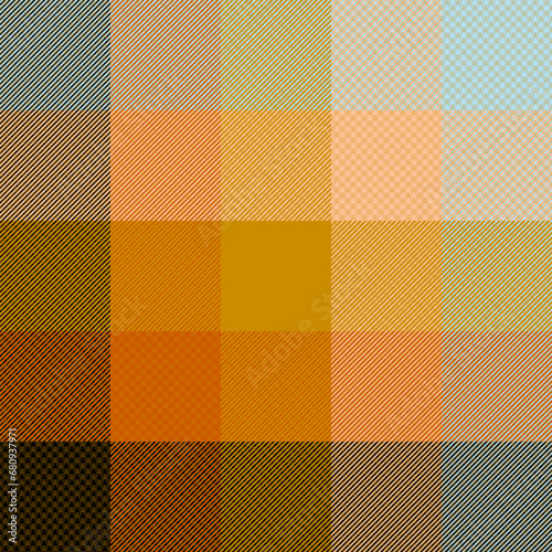 Abstract check plaid pattern in black, orange and colorful mix. Seamless bright herringbone tartan buffalo check
