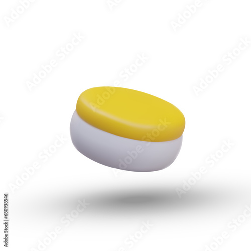 Yellow and white vector jar for cream, scrub, ointment. Realistic image without marking, mockup. Icon for site of medical and care cosmetics. Color web design