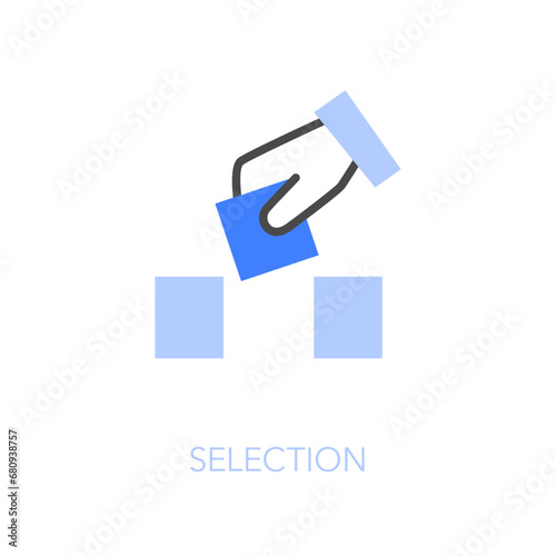 Simple visualised selection icon symbol with a human hand choosing a convenient item from the line.