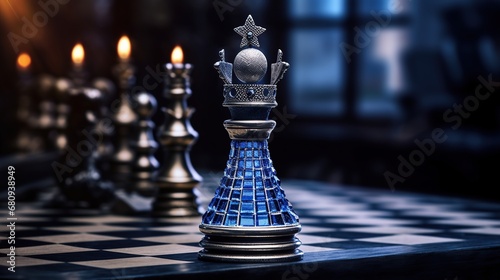 Chess pieces on a chessboard, close-up, shallow depth of field