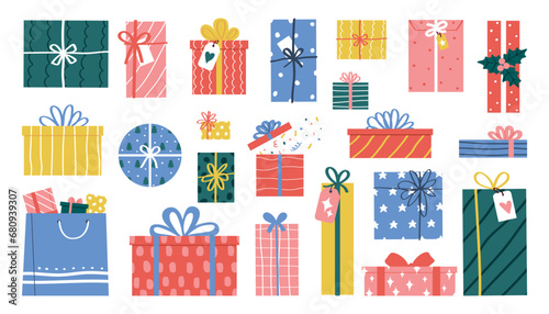 Set of gift boxes. Flat vector illustration isolated on white background.
