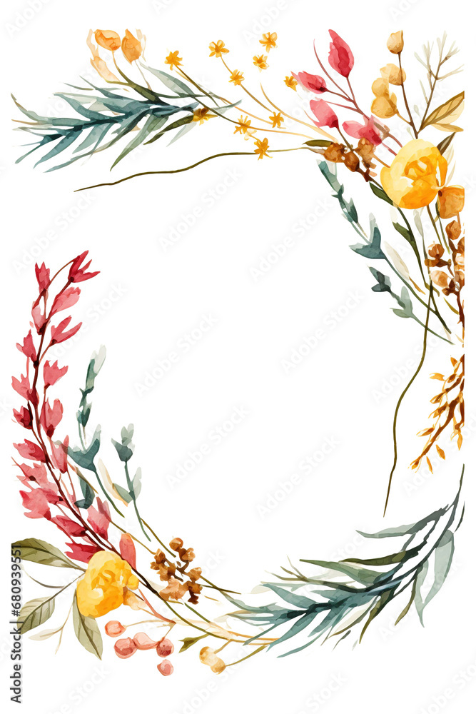 Obraz premium Rustic invitation cards with herbal twig branches wreath and corners border frames.