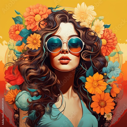 A Vibrant Portrait: Sunglasses, Flowers, and the Enigmatic Woman