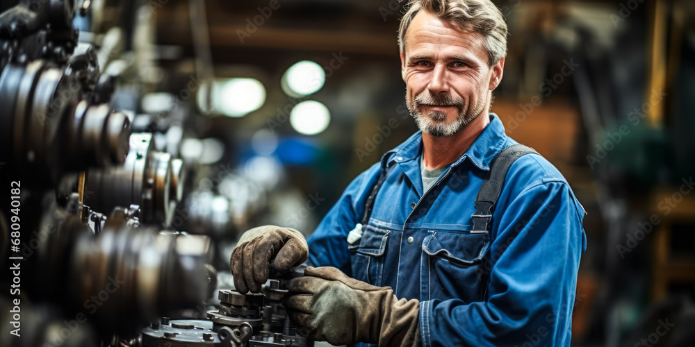 Skilled assembler working on engine construction, contributing to machinery used in various industries Skilled assembler working on engine construction, contributing to machinery used in various industries