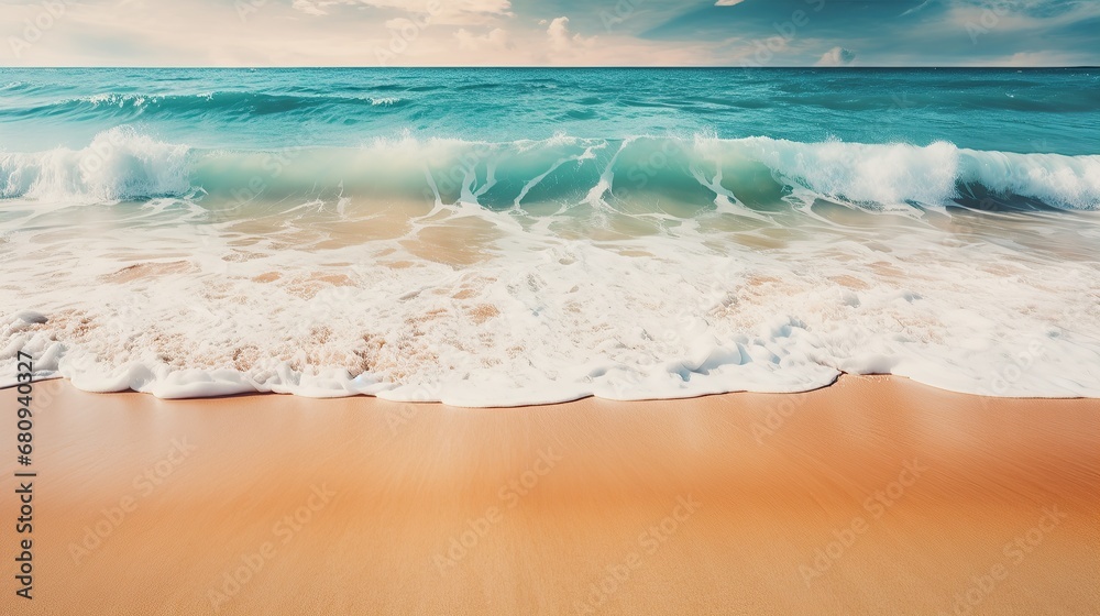 sandy beach with turquoise sea and sky - obrazy, fototapety, plakaty 