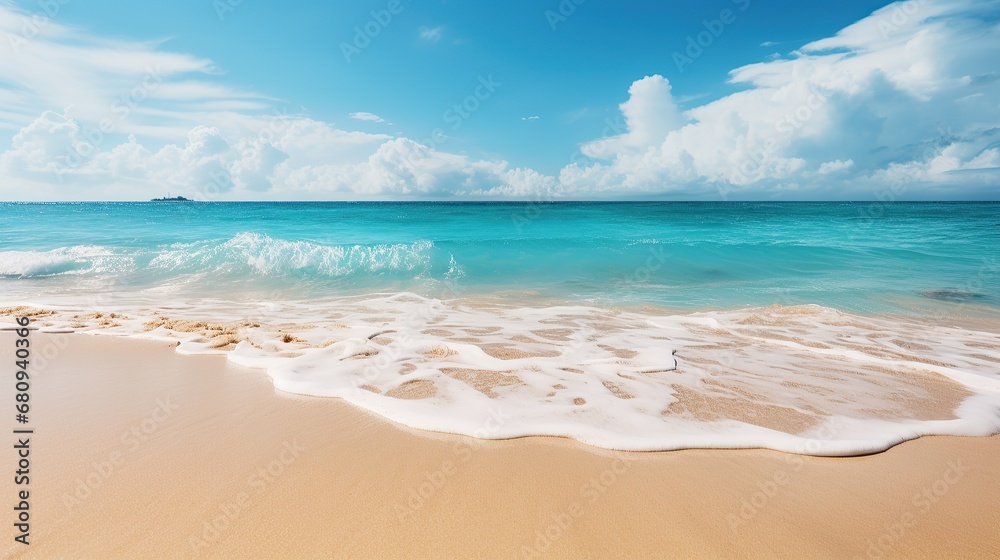 sandy beach with turquoise sea and sky - obrazy, fototapety, plakaty 