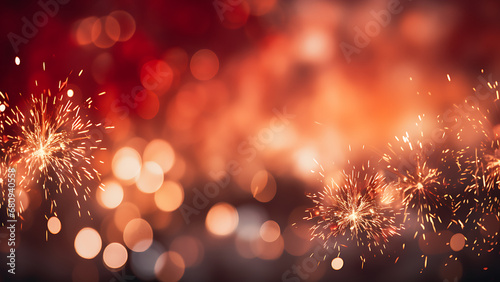 Foto Red and Gold Fireworks and bokeh background