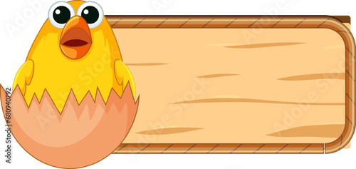 Adorable Baby Chick on Wooden Frame Banner