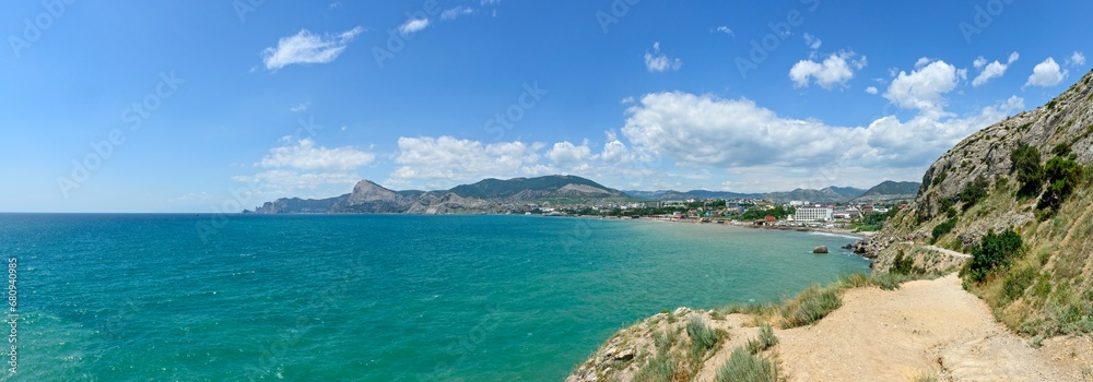 View of Sudak bay from Alchak Cape, Crimea, Russia.