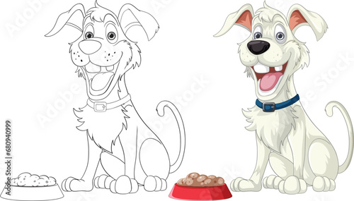Excited Cartoon Dog Sitting in Front of Food