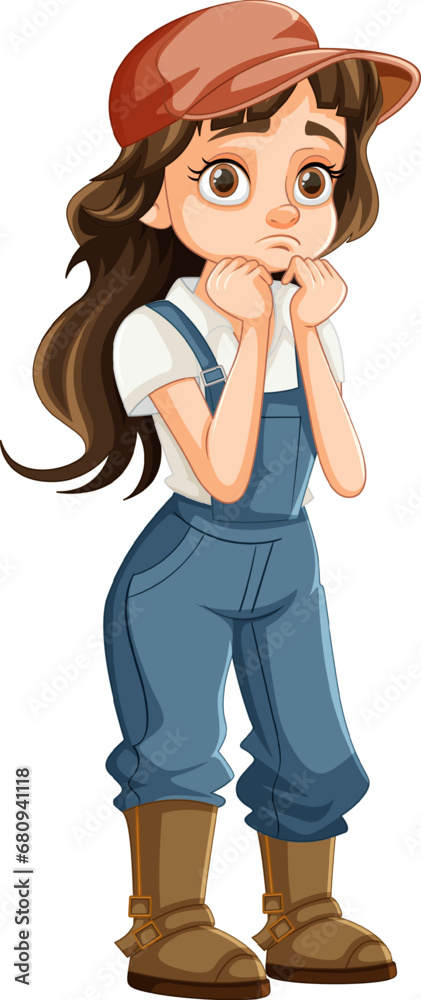 Bored Farmer Girl Cartoon Character Wearing Hat Bored Farmer Girl Cartoon Character Wearing Hat