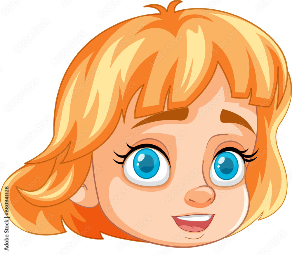 Smiling Cartoon Girl with Short Orange Hair Smiling Cartoon Girl with Short Orange Hair
